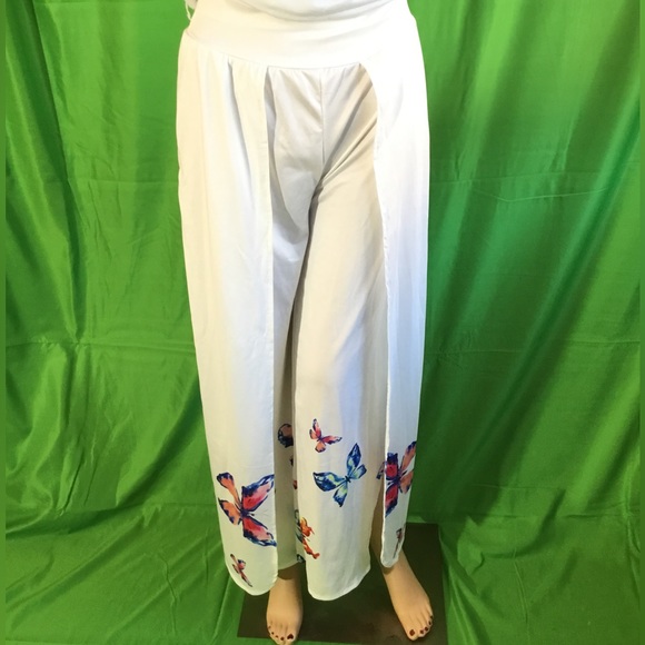 Slit Butterfly Print Wide Leg Pants NWOT - Picture 2 of 13